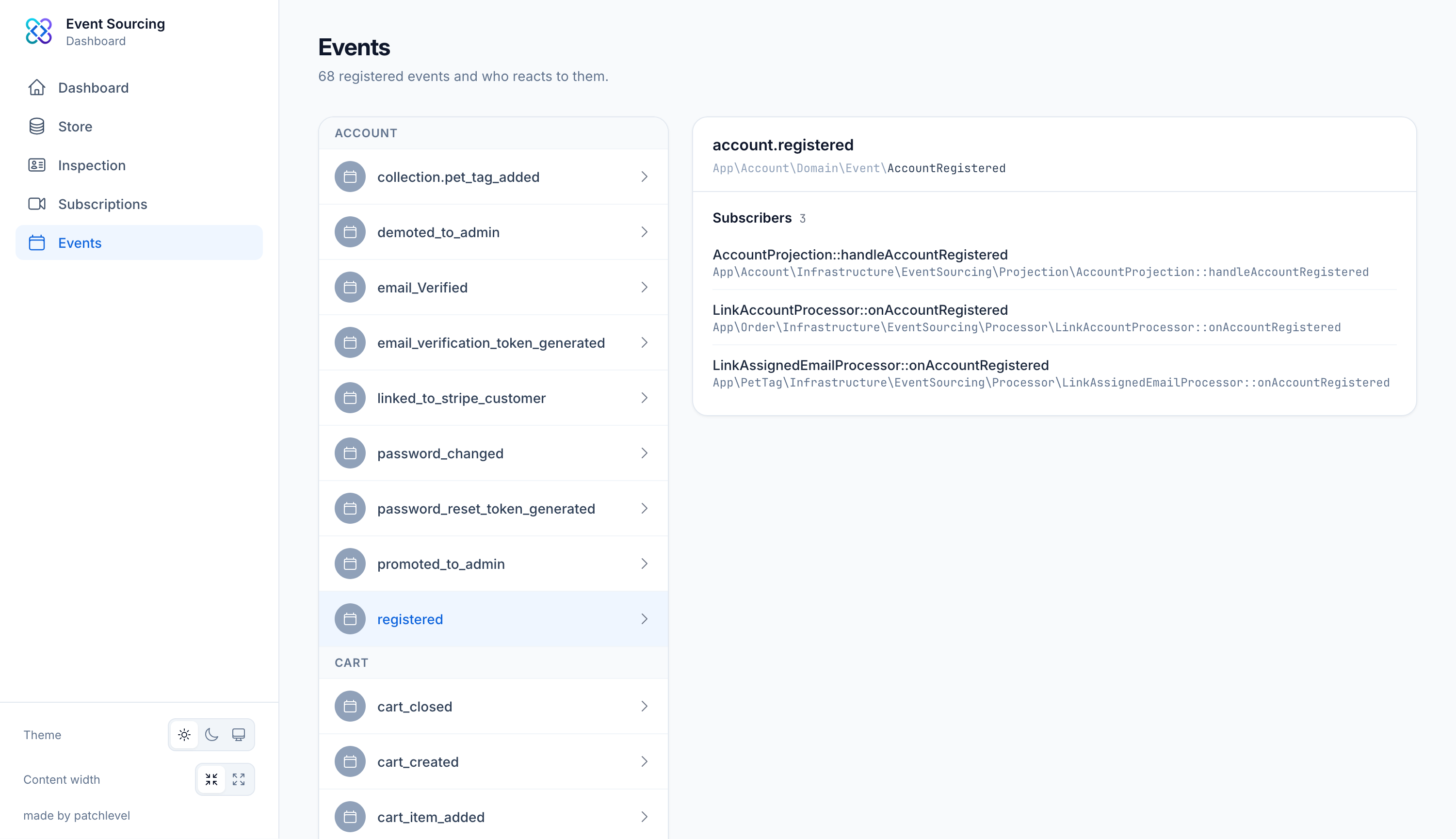 The events view
